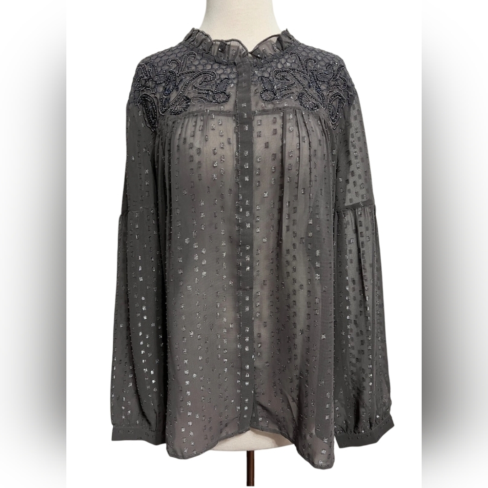 Chico's Plus Size Sophisticated Grey Semi-Sheer Blouse Size 20/22
